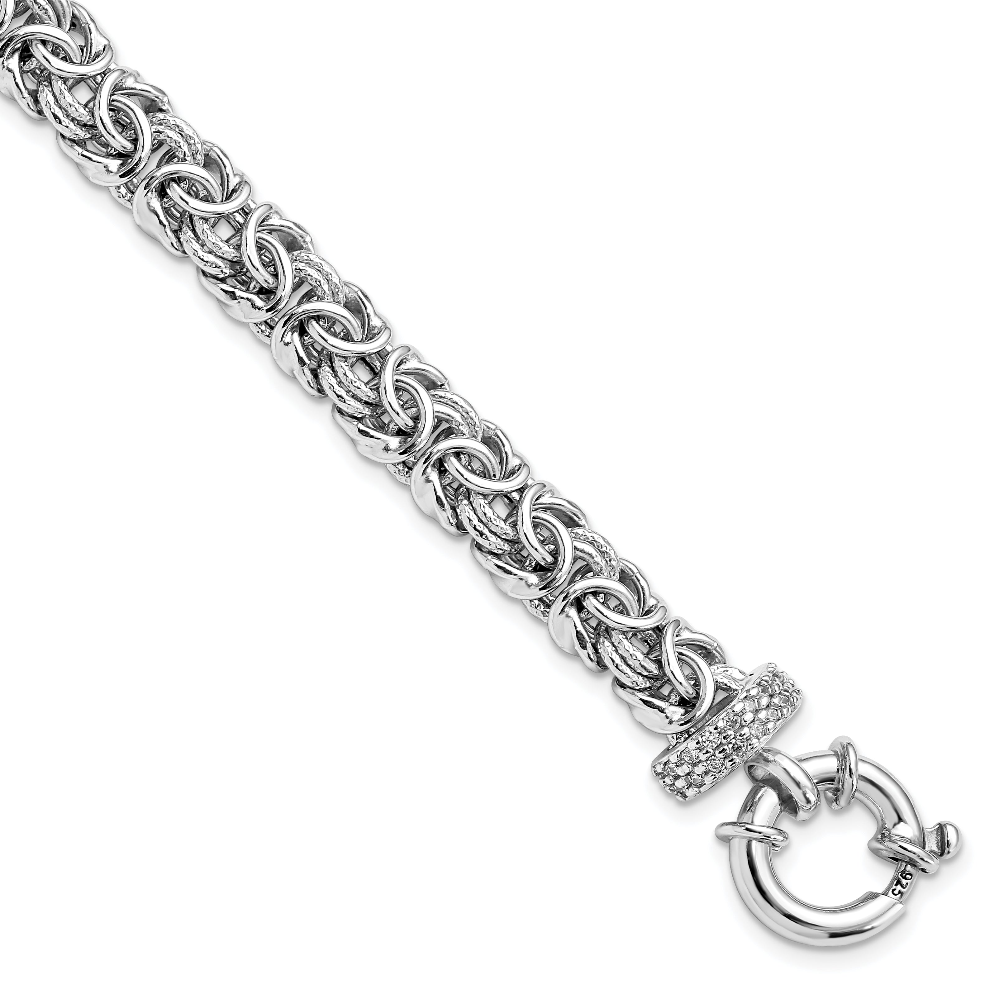 Sterling Silver Polished and Textured CZ Bracelet