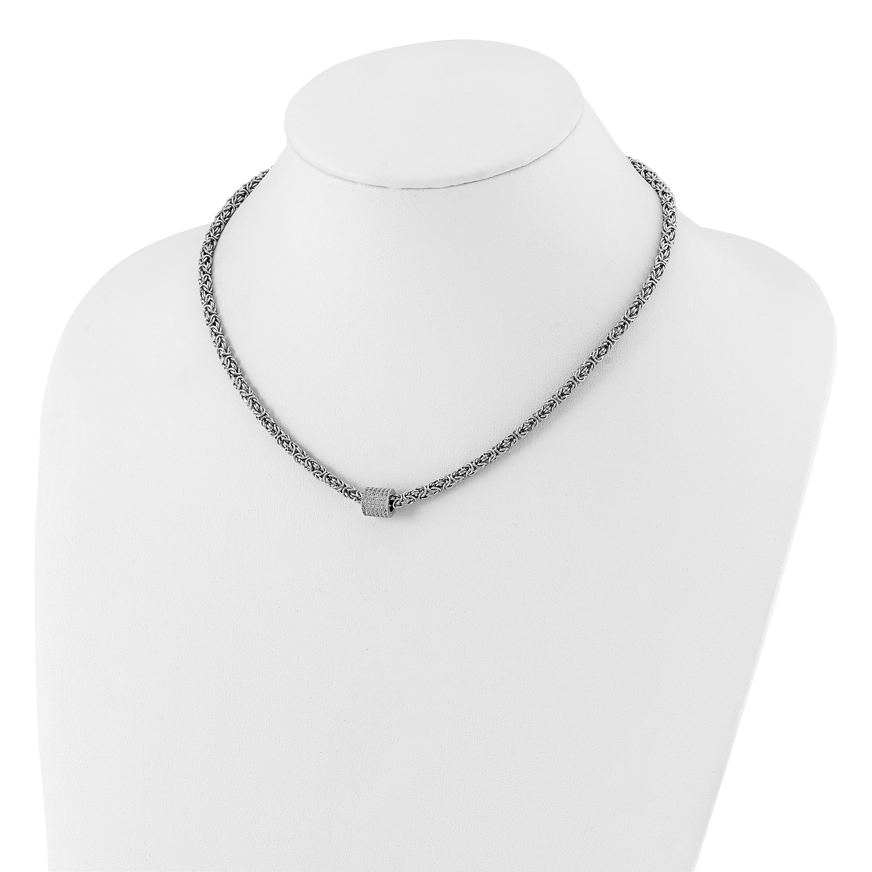 Sterling Silver Polished CZ Bead Chain Necklace