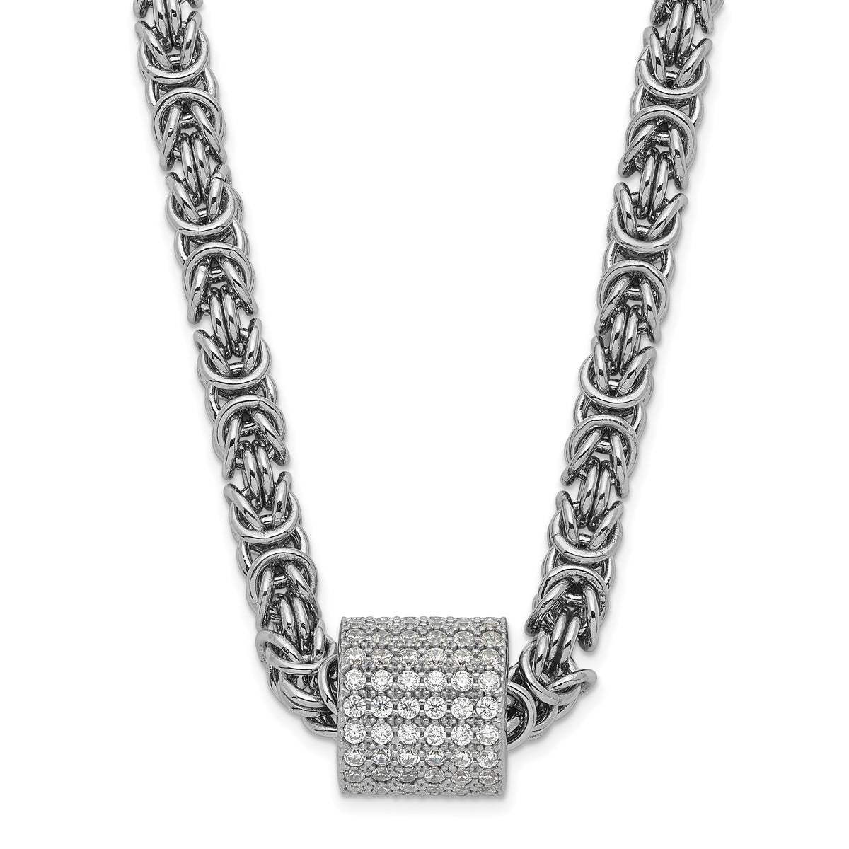 Sterling Silver Polished CZ Bead Chain Necklace