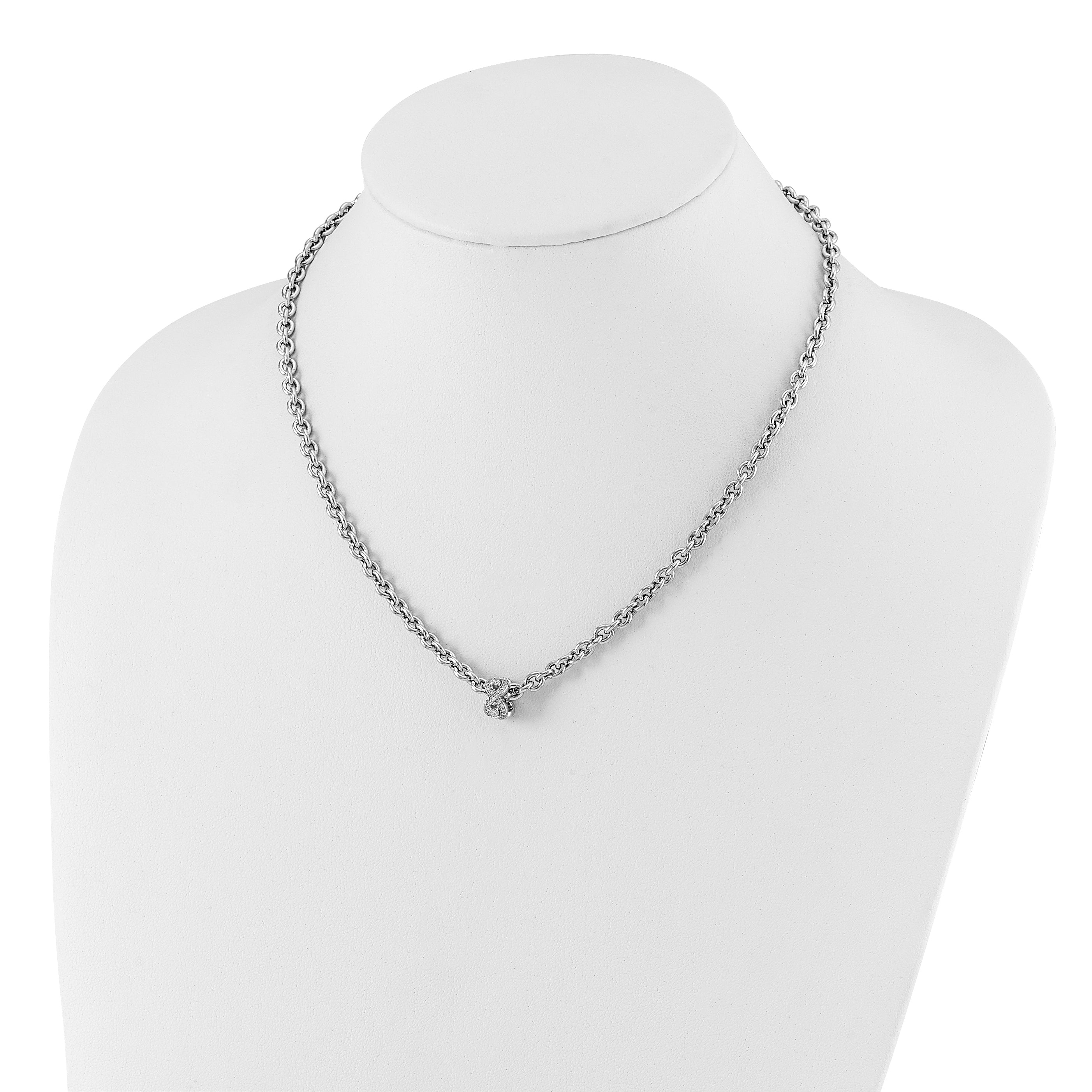 Sterling Silver Polished CZ Infinity Bead Chain Necklace