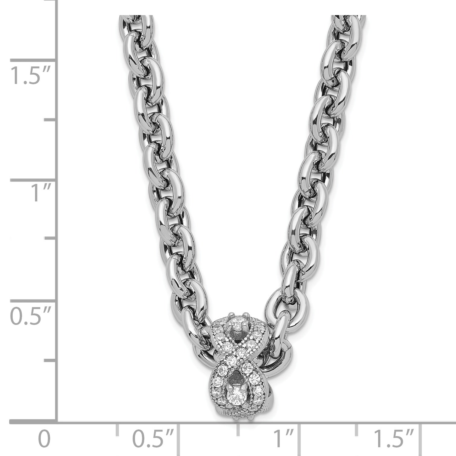 Sterling Silver Polished CZ Infinity Bead Chain Necklace