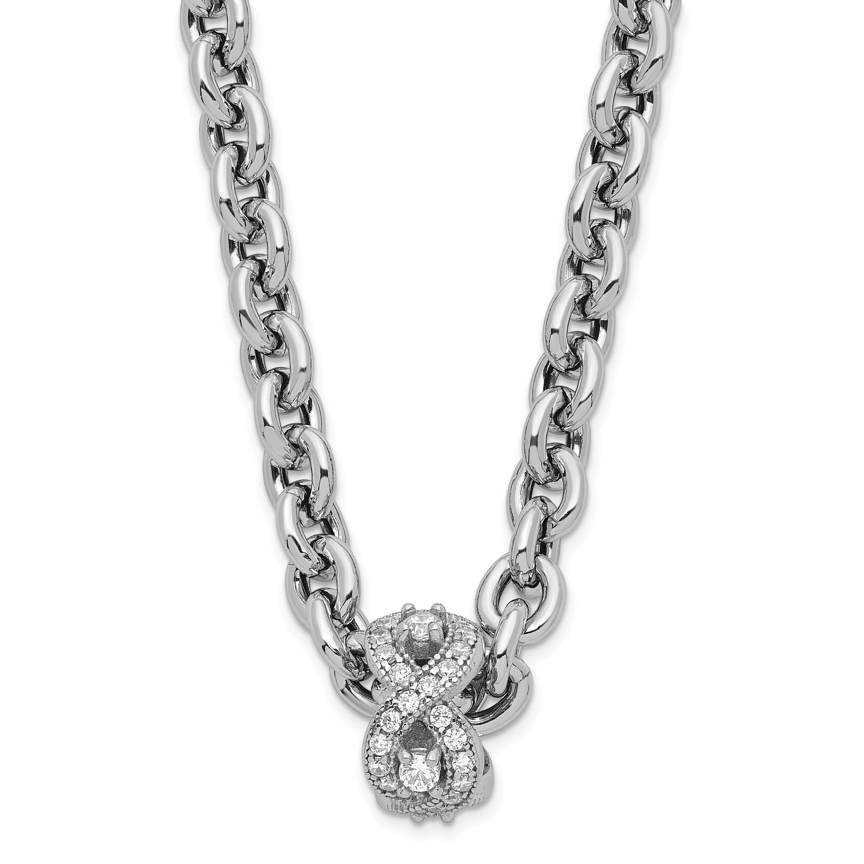 Sterling Silver Polished CZ Infinity Bead Chain Necklace