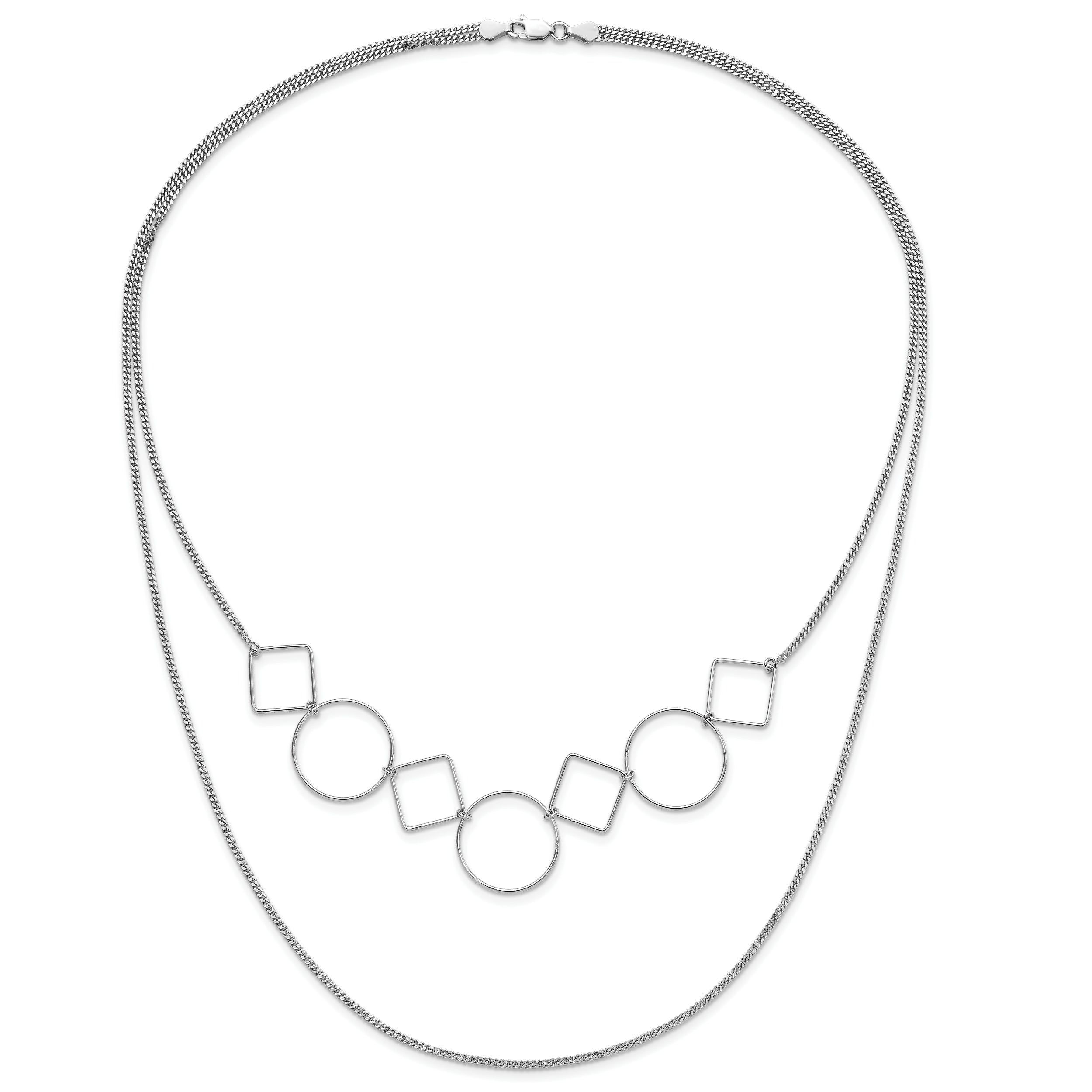 Sterling Silver Polished Double-strand Geometric Necklace