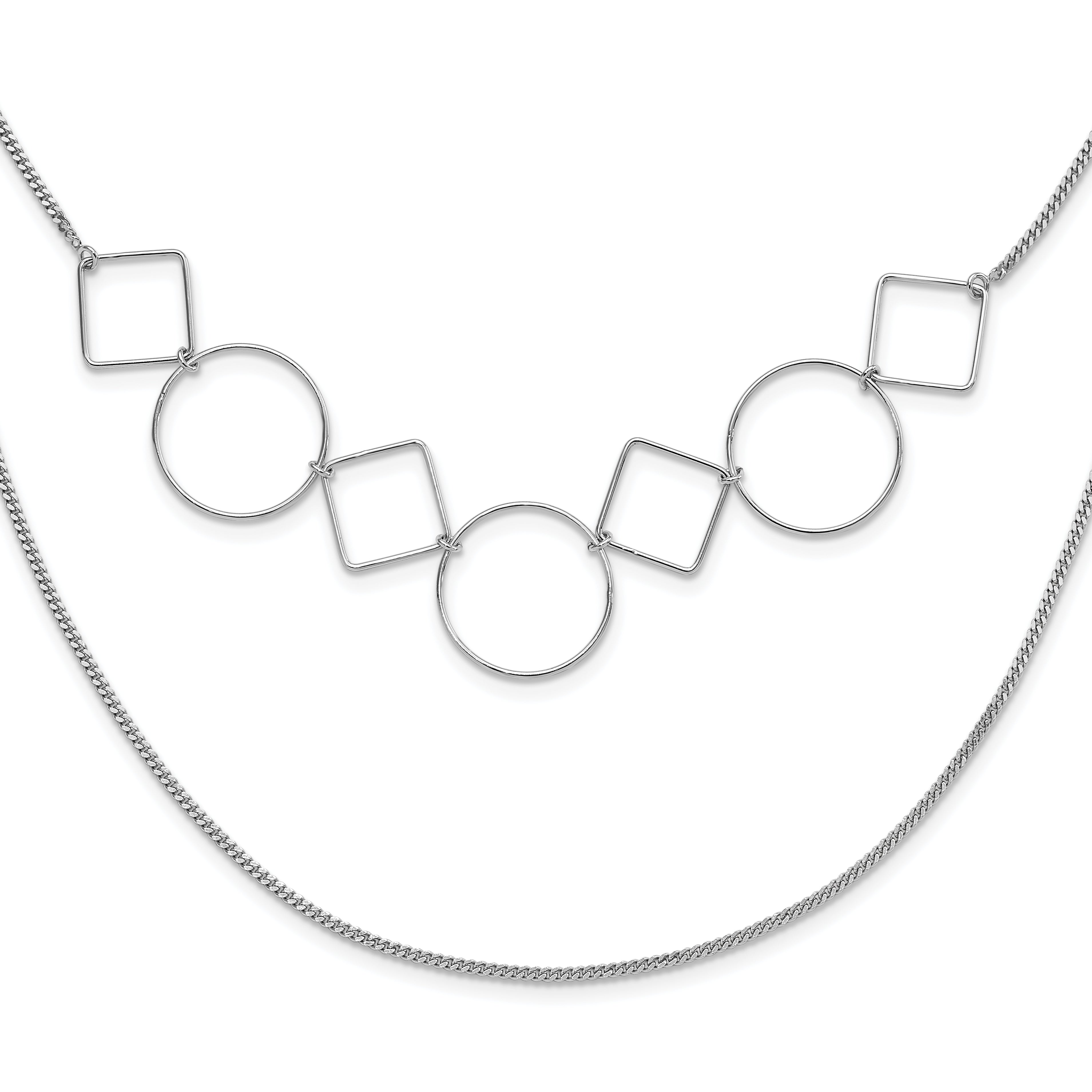 Sterling Silver Polished Double-strand Geometric Necklace