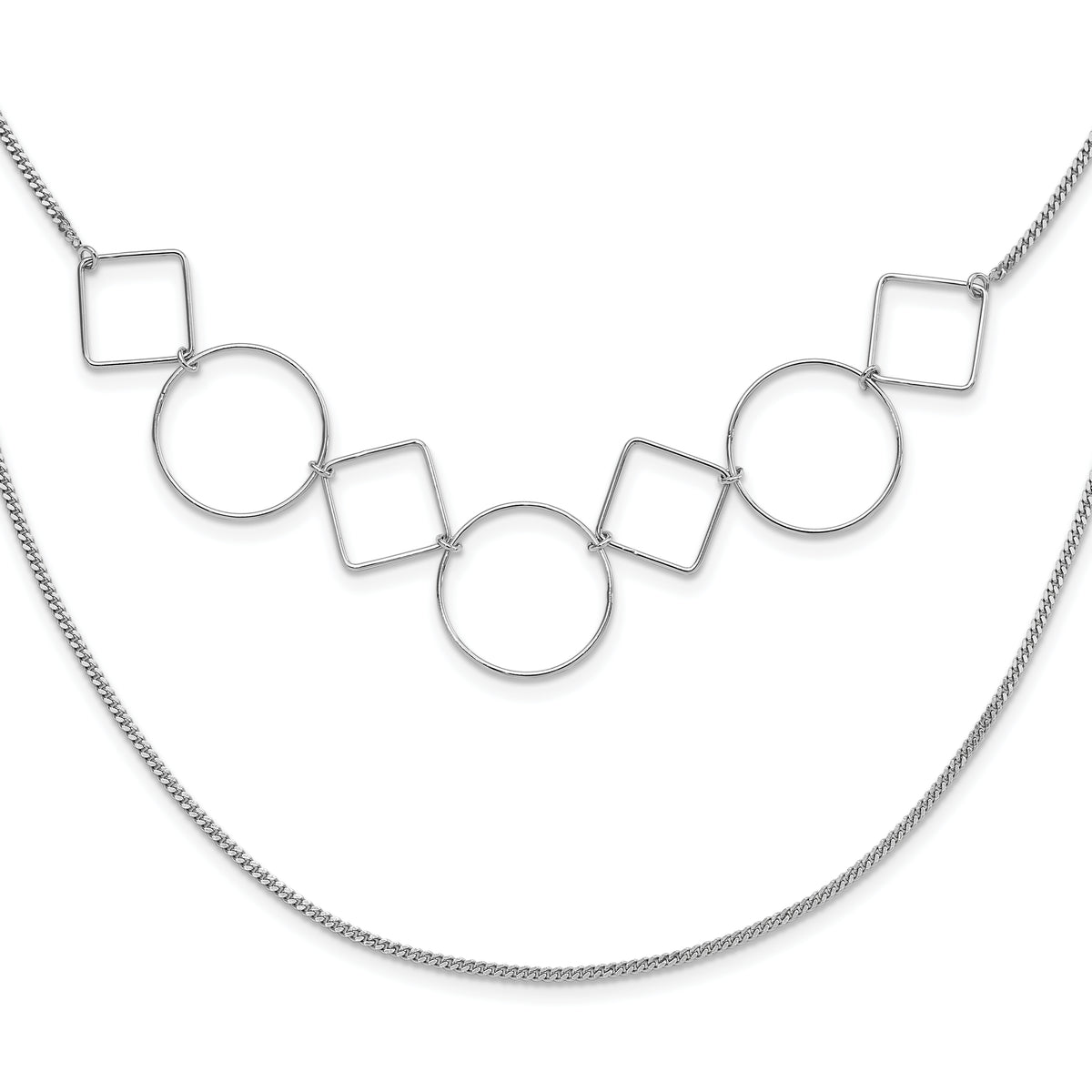 Sterling Silver Polished Double-strand Geometric Necklace