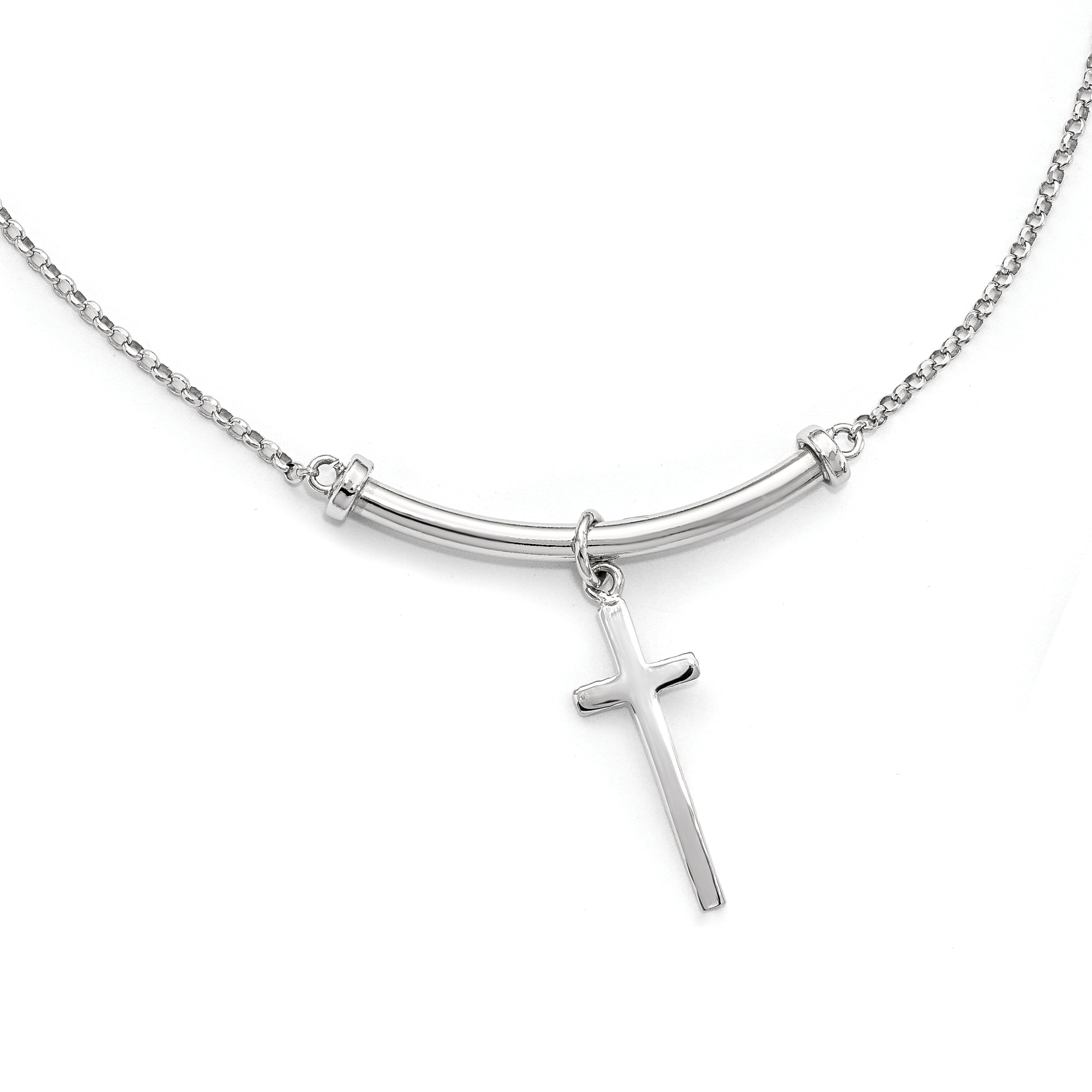 Sterling Silver Polished Cross w/1in ext. Necklace