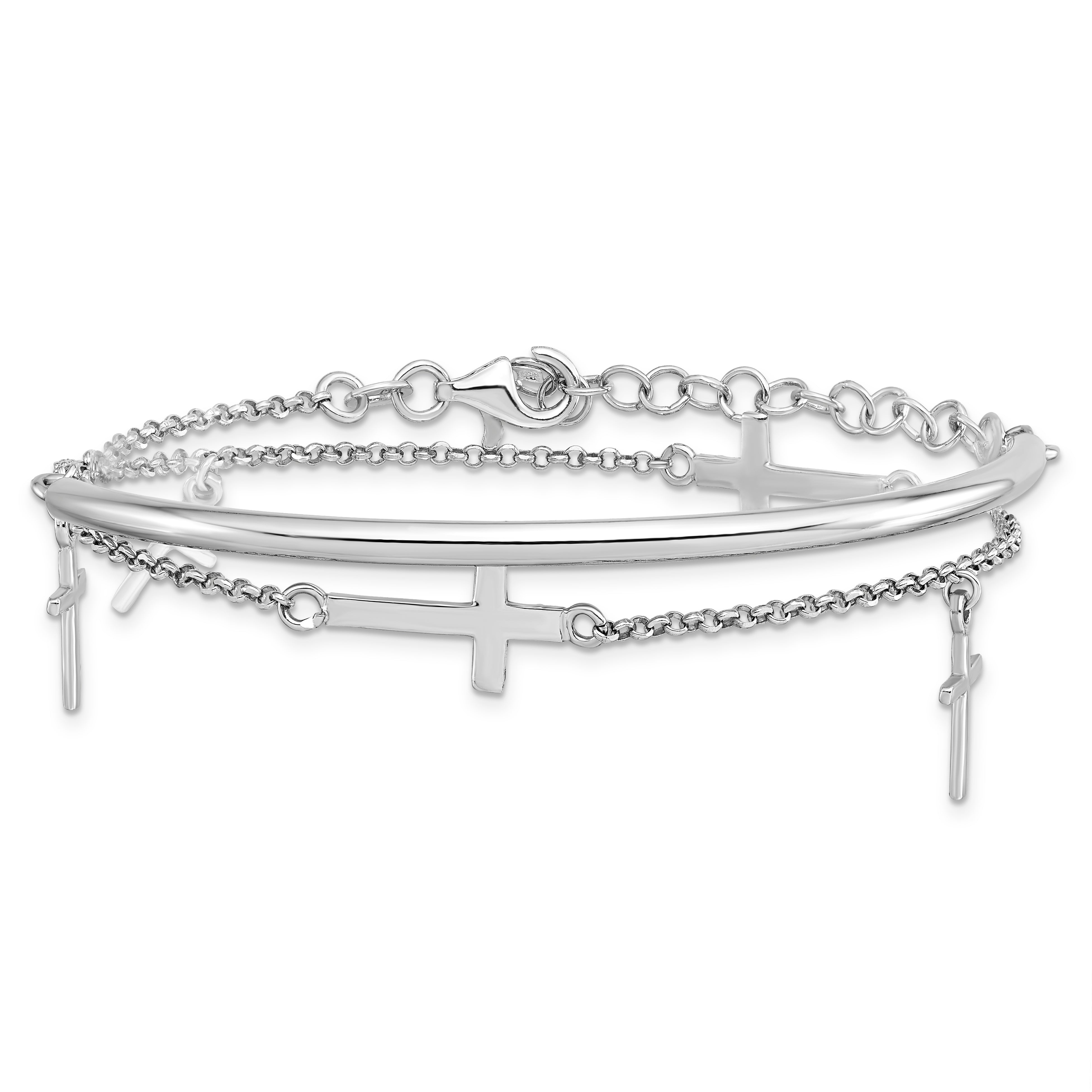 Sterling Silver Polished Crosses w/2in ext. Wrap Bracelet