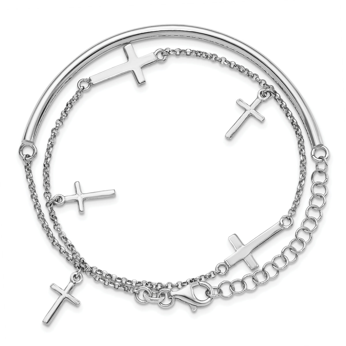 Sterling Silver Polished Crosses w/2in ext. Wrap Bracelet