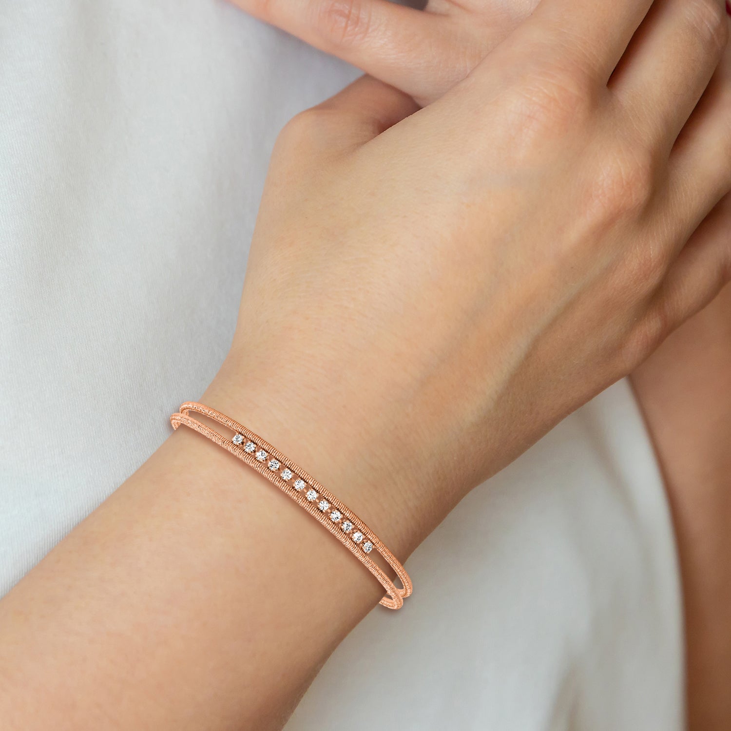 Sterling Silver Rhodium-plated Rose Gold-plated CZ Woven Cuff