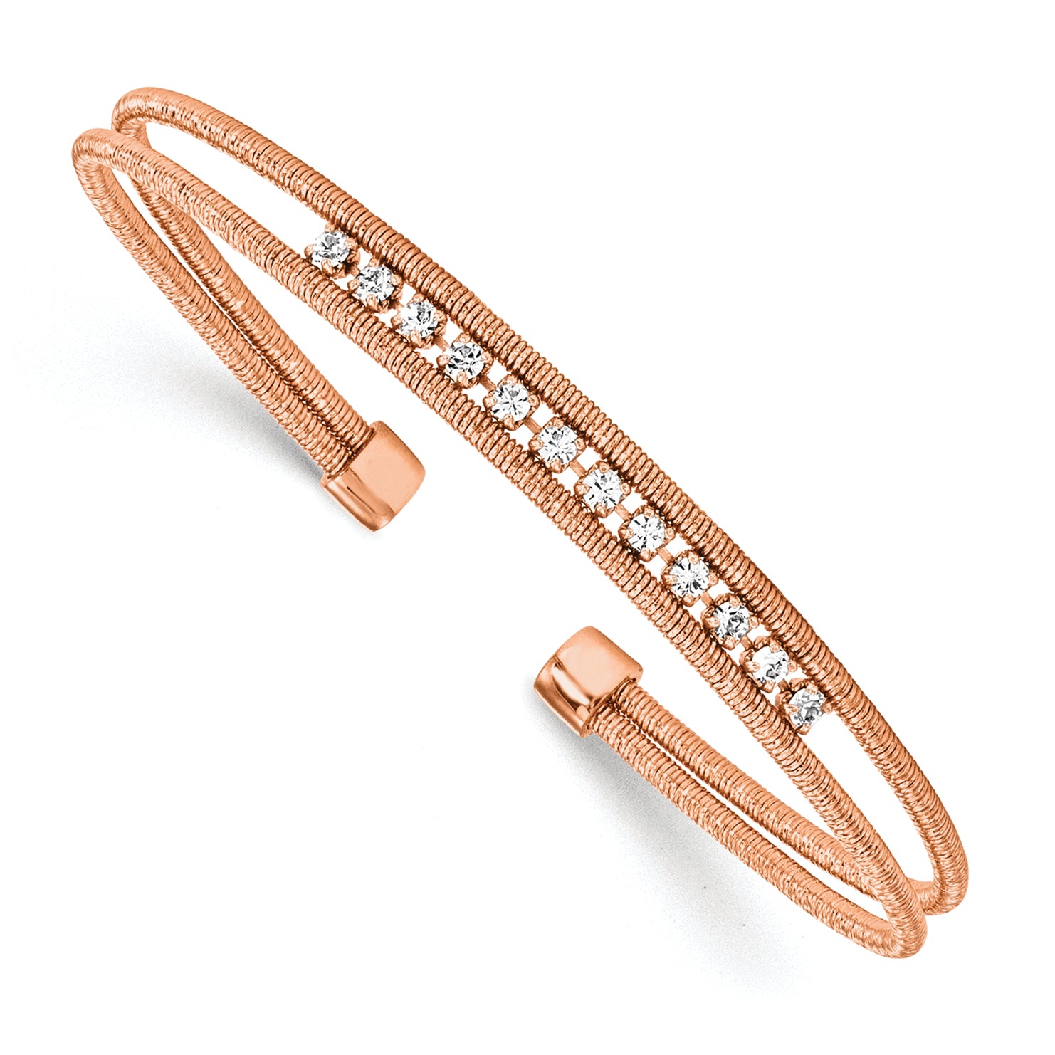 Sterling Silver Rhodium-plated Rose Gold-plated CZ Woven Cuff