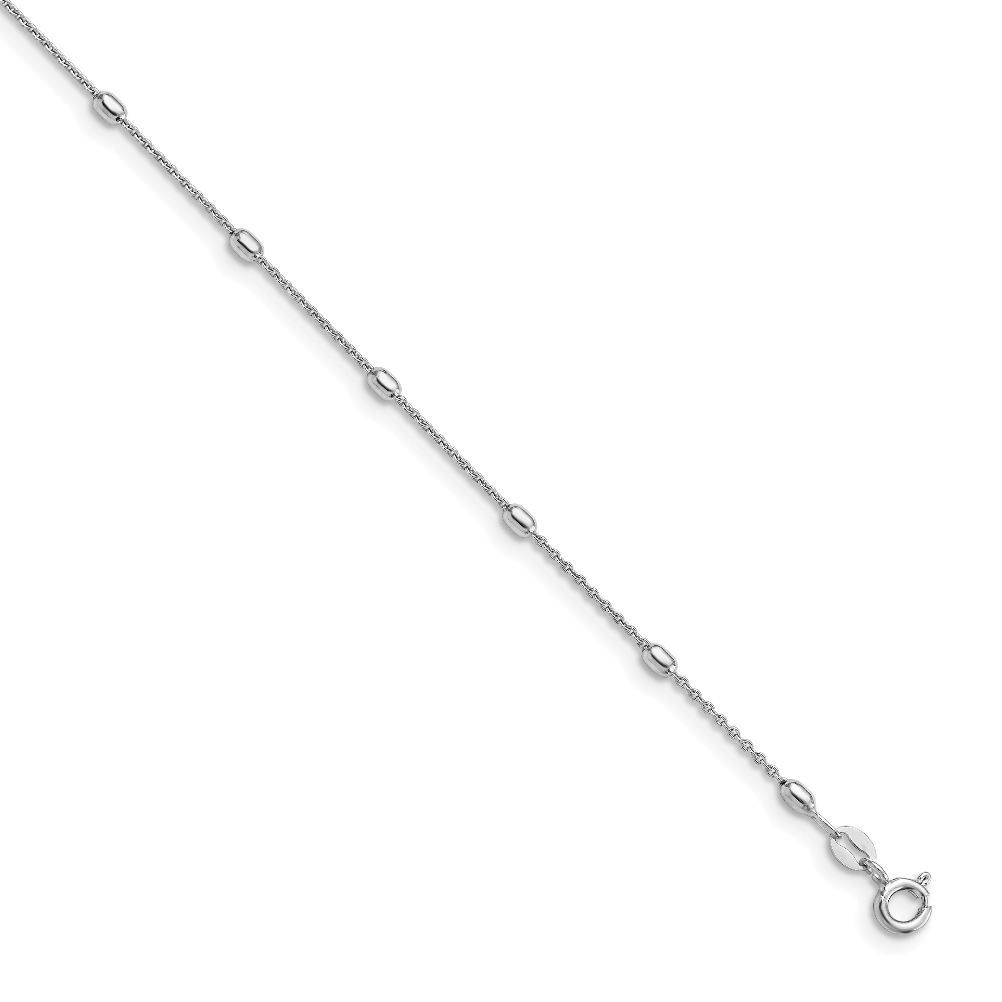 Sterling Silver Polished Beaded with 1in ext. Anklet