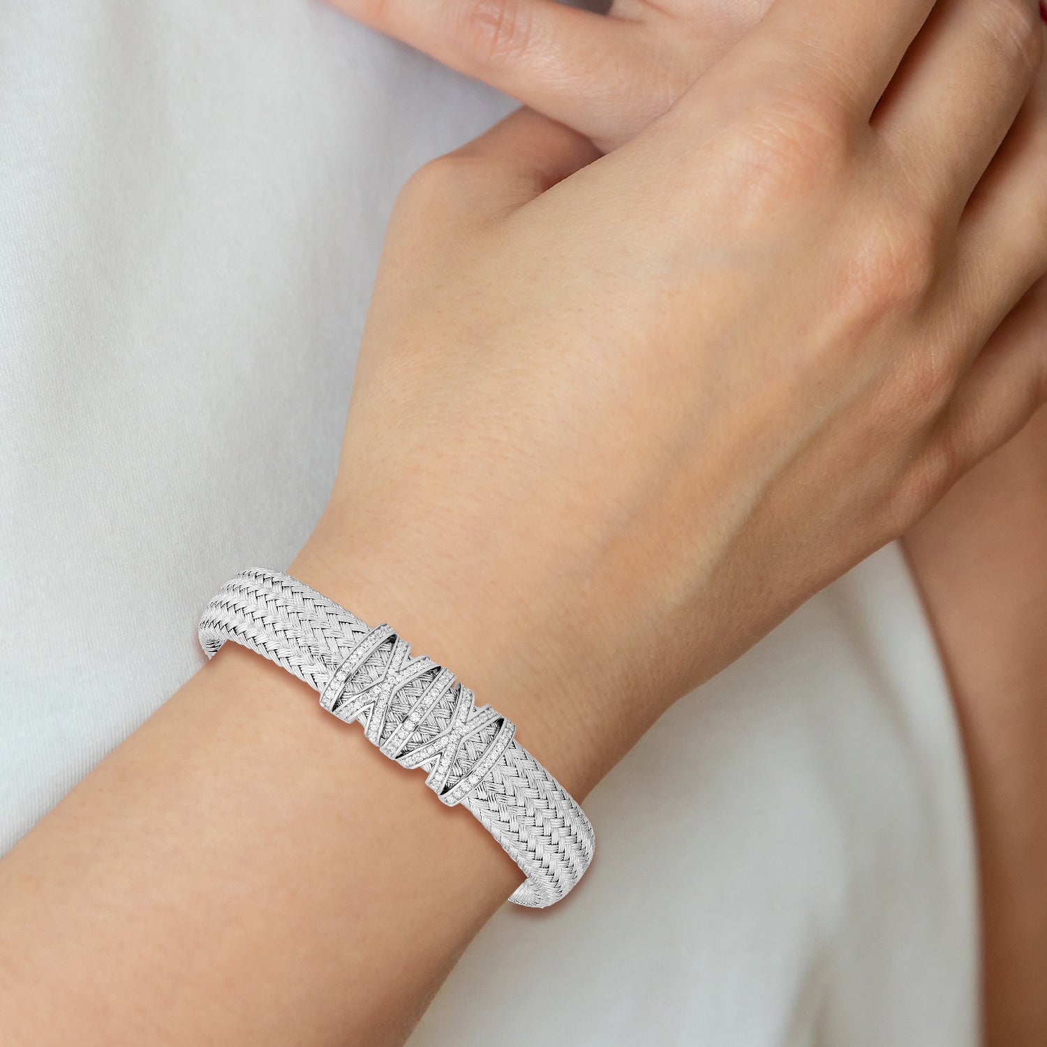 Sterling Silver CZ Woven Cuff