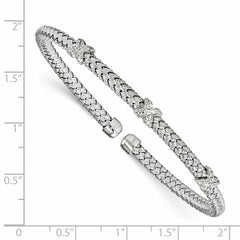 Sterling Silver Rhodium-plated CZ Woven Cuff