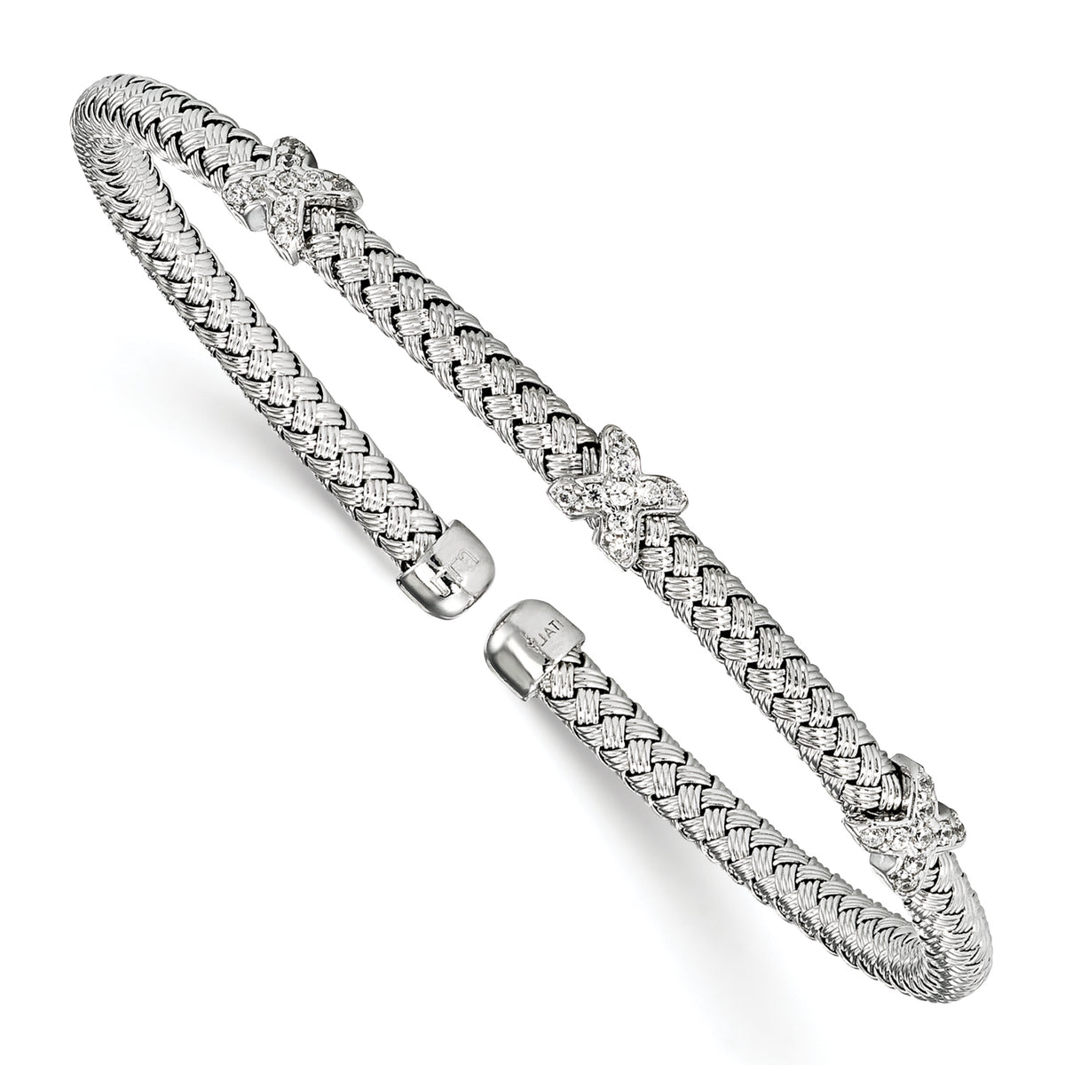 Sterling Silver Rhodium-plated CZ Woven Cuff