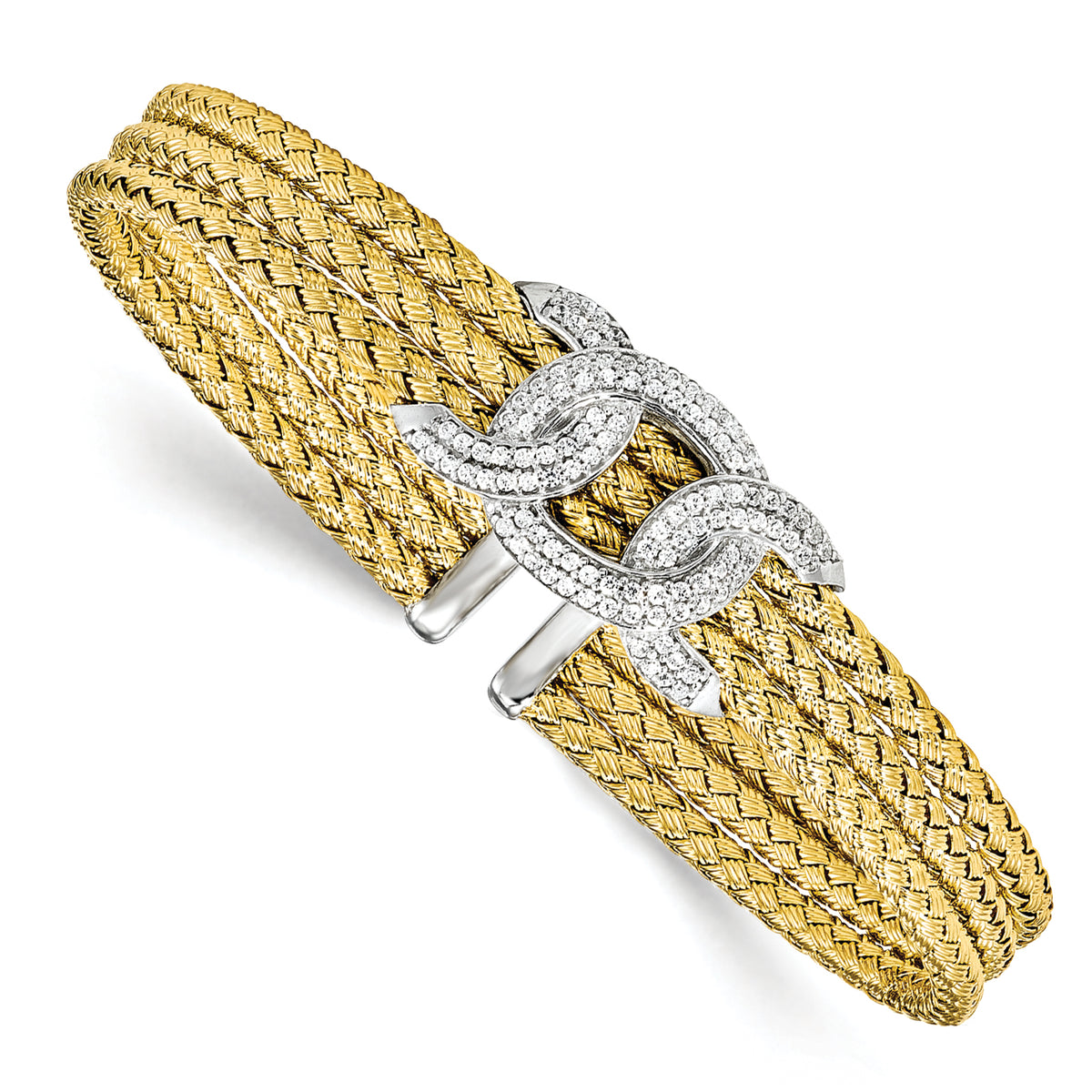 Sterling Silver Rhodium-plated and Gold-plated CZ Woven Cuff