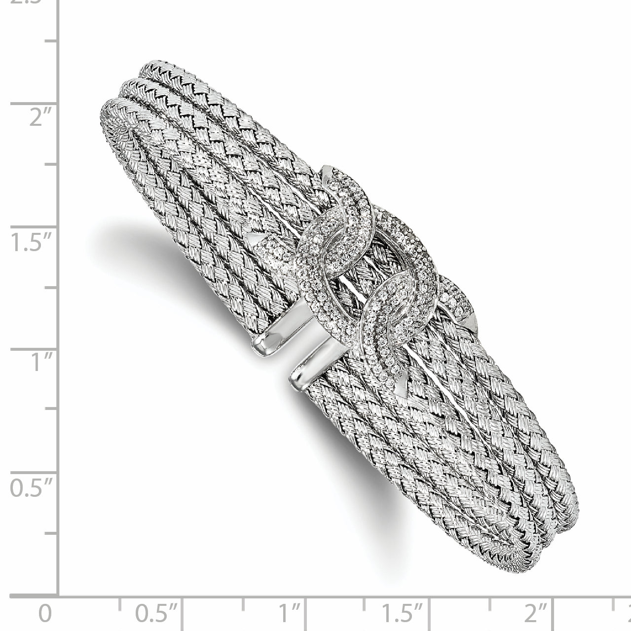 Sterling Silver Rhodium-plated CZ Woven Cuff