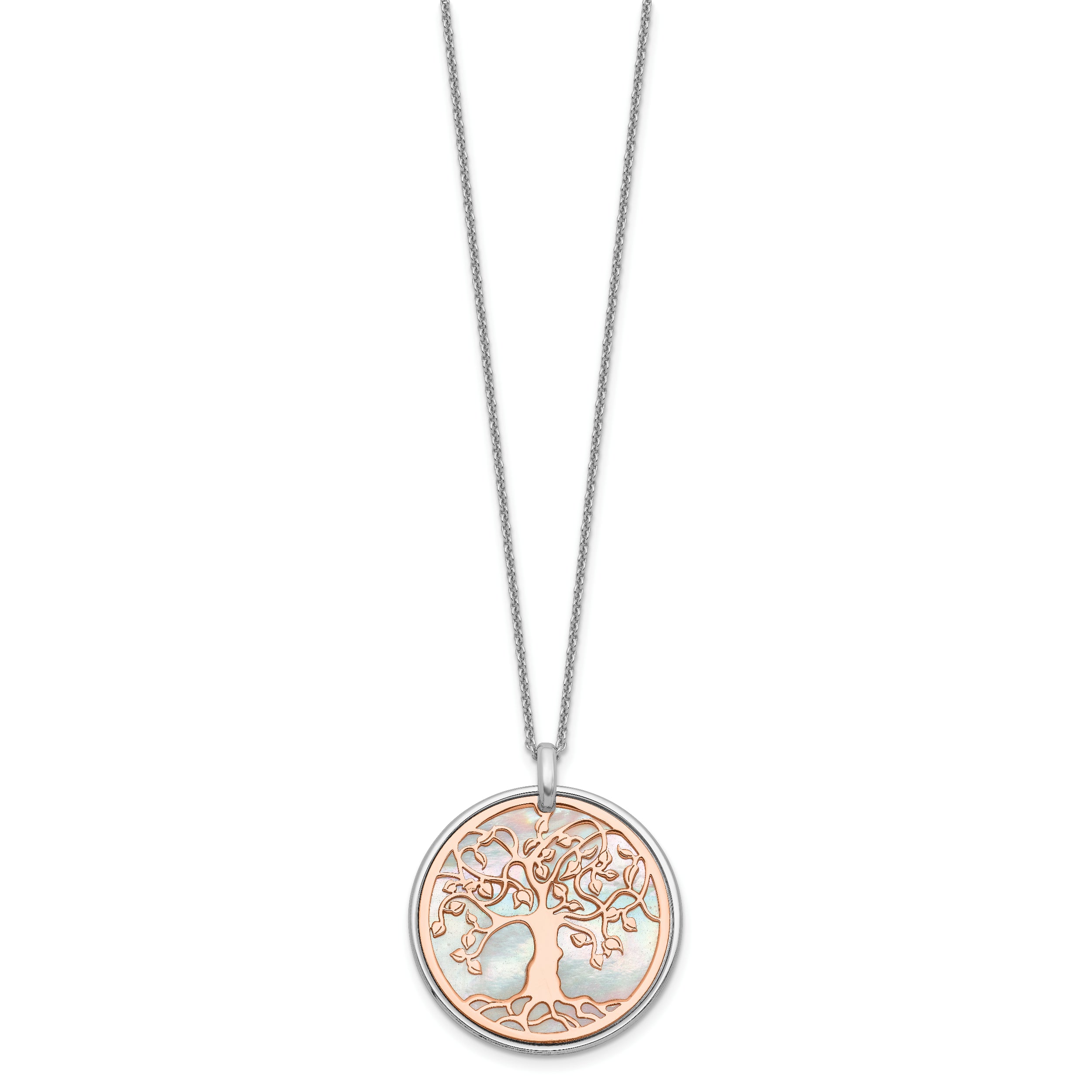 Sterling Silver & Rose-tone MOP Tree of Life w/1in ext. Necklace