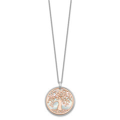 Sterling Silver & Rose-tone MOP Tree of Life w/1in ext. Necklace