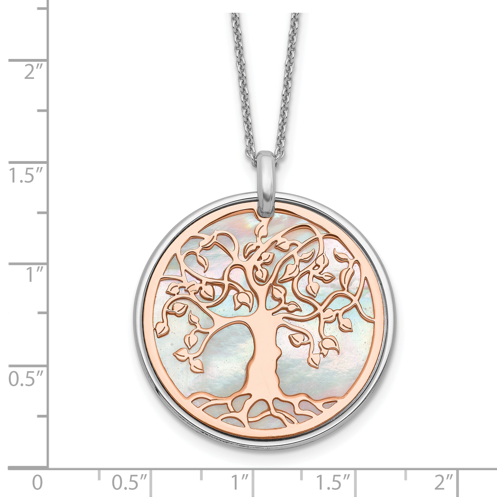 Sterling Silver & Rose-tone MOP Tree of Life w/1in ext. Necklace