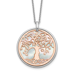 Sterling Silver & Rose-tone MOP Tree of Life w/1in ext. Necklace