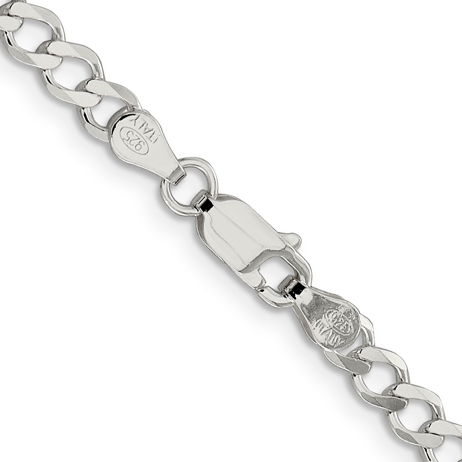 Sterling Silver 4.5mm Semi-solid Flat Curb Chain