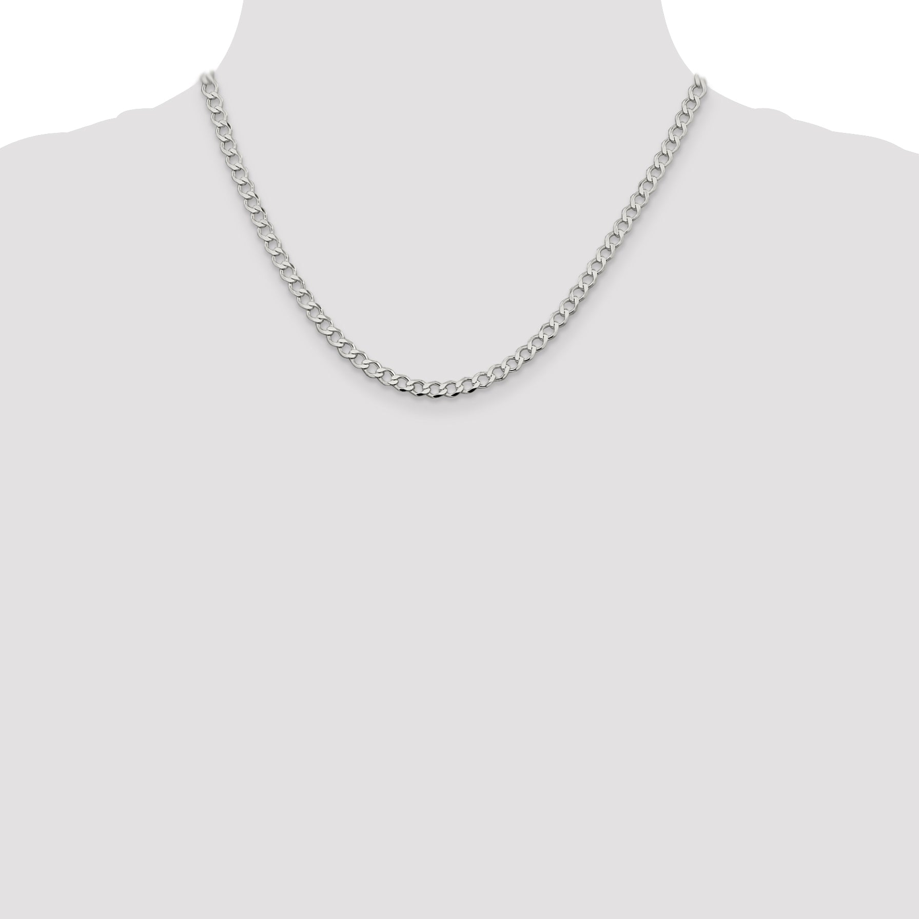 Sterling Silver 4.5mm Semi-solid Flat Curb Chain