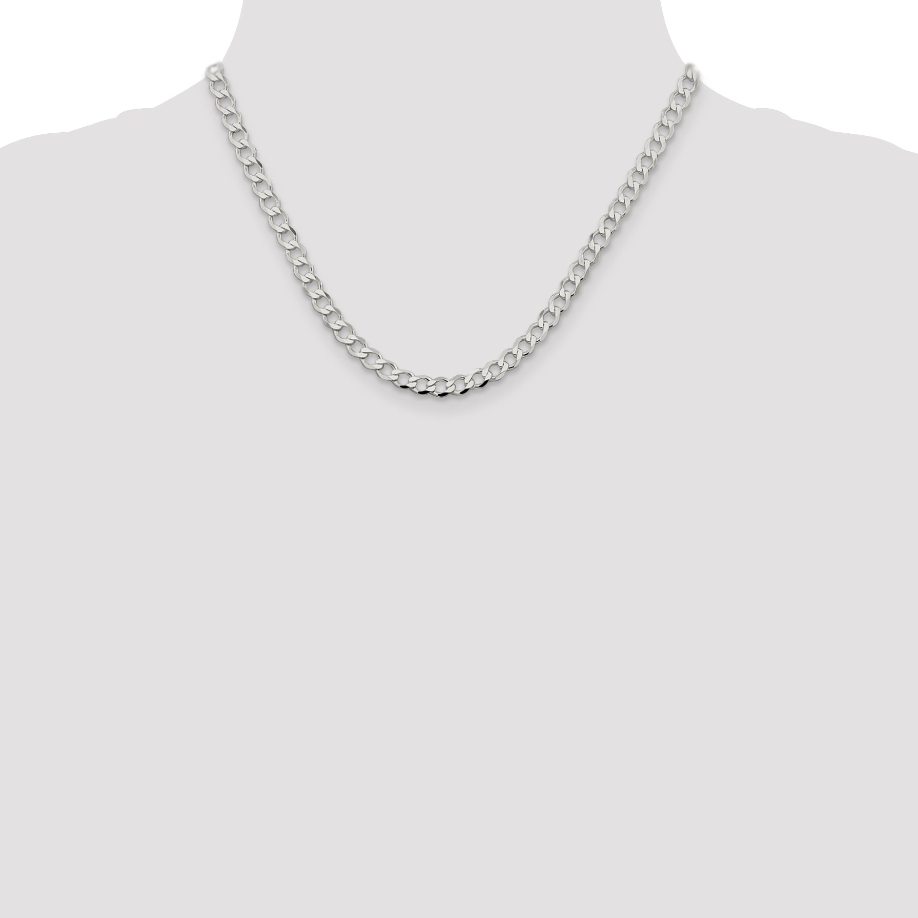 Sterling Silver 5.3mm Semi-solid Flat Curb Chain