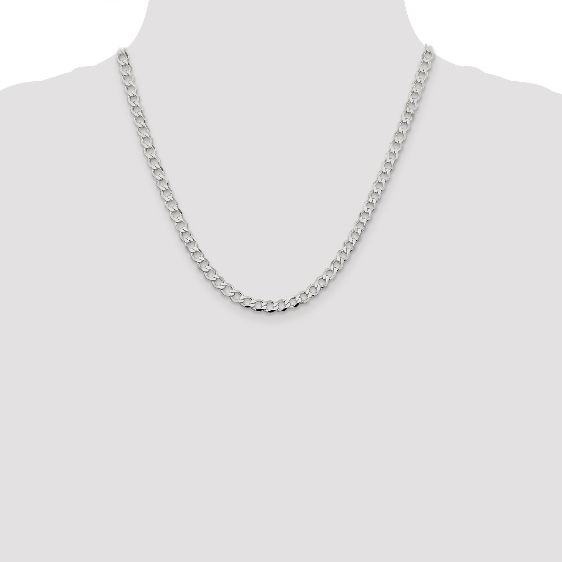 Sterling Silver 5.3mm Semi-solid Flat Curb Chain