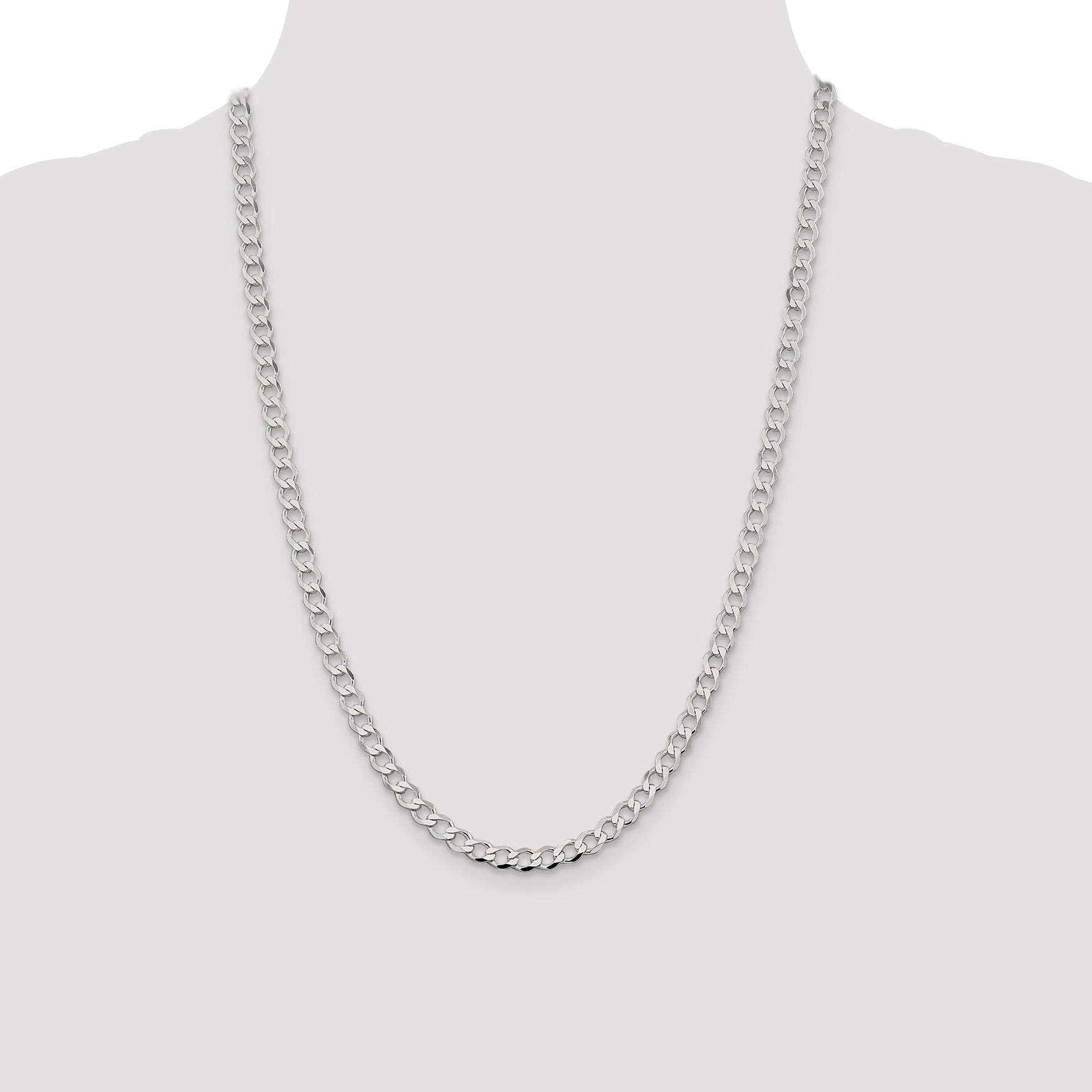 Sterling Silver 5.3mm Semi-solid Flat Curb Chain