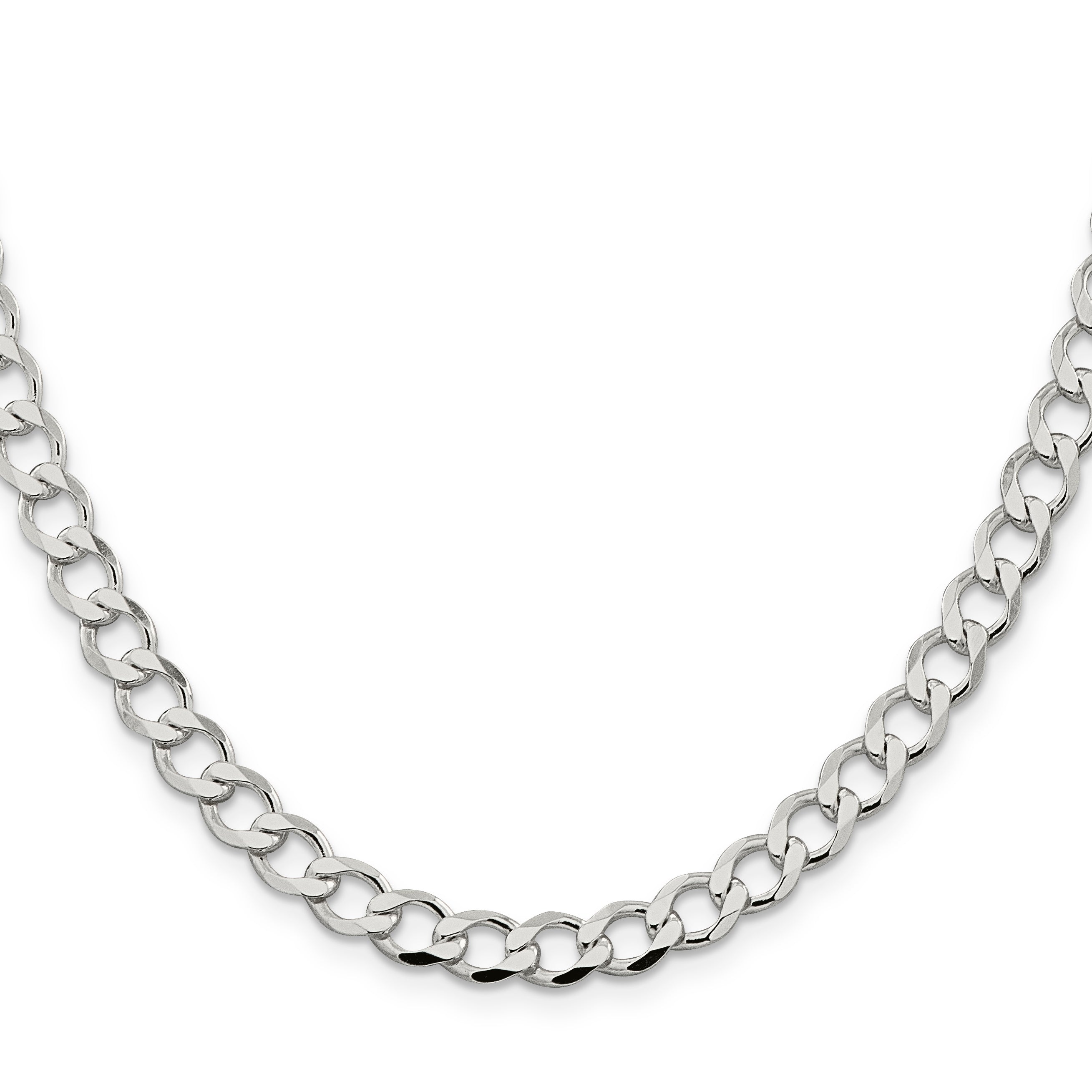 Sterling Silver 6.4mm Semi-solid Flat Curb Chain