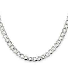 Sterling Silver 6.4mm Semi-solid Flat Curb Chain