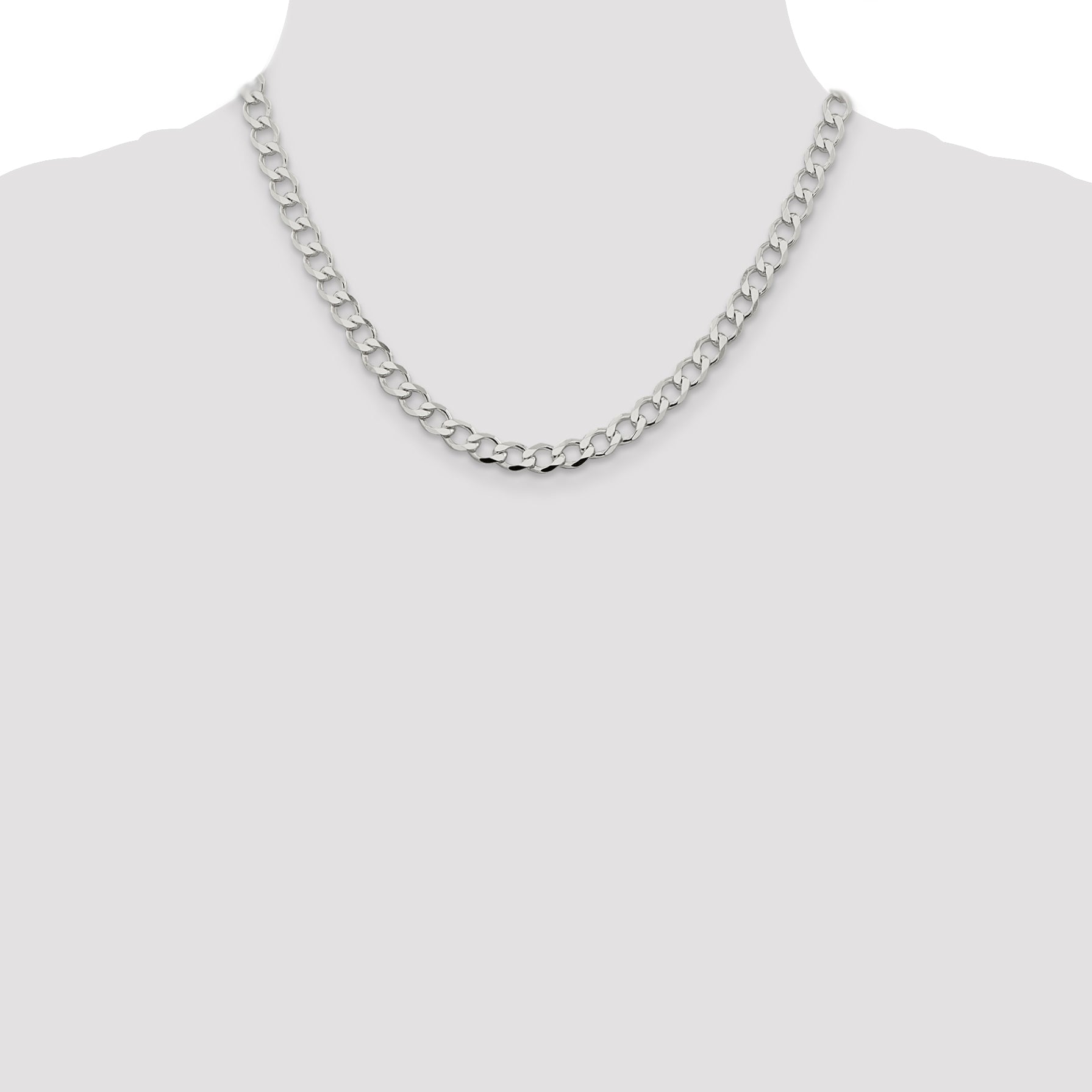 Sterling Silver 6.4mm Semi-solid Flat Curb Chain