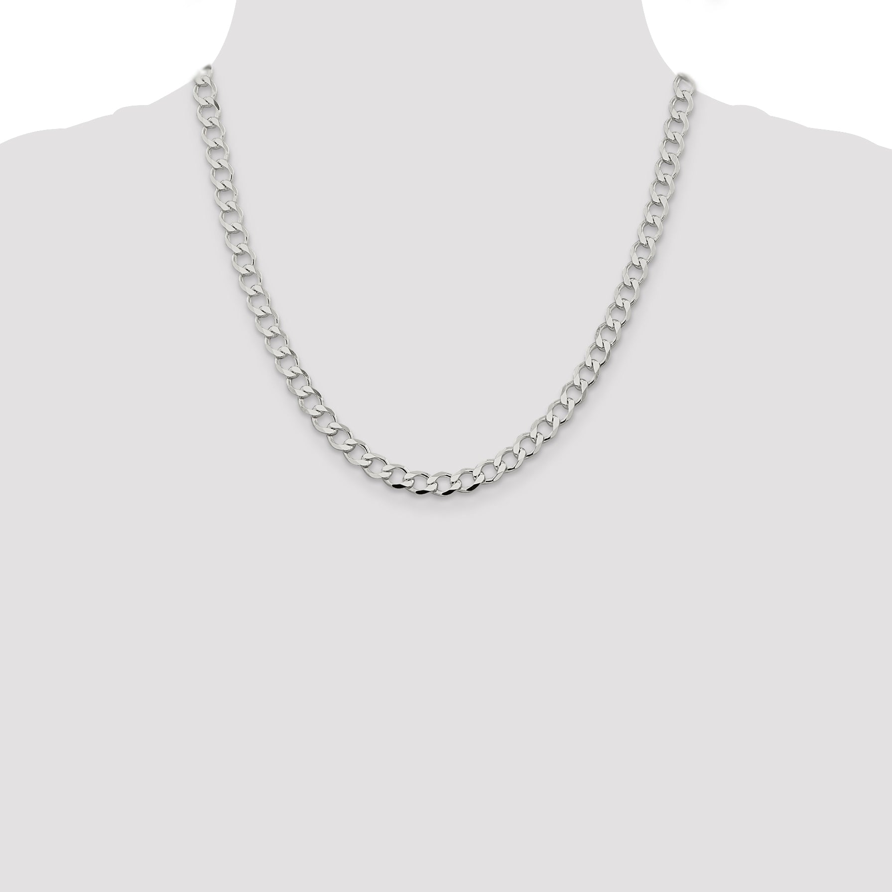 Sterling Silver 6.4mm Semi-solid Flat Curb Chain