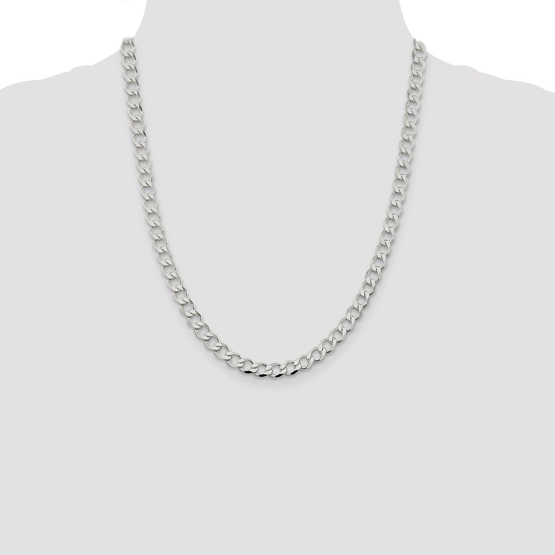 Sterling Silver 6.4mm Semi-solid Flat Curb Chain