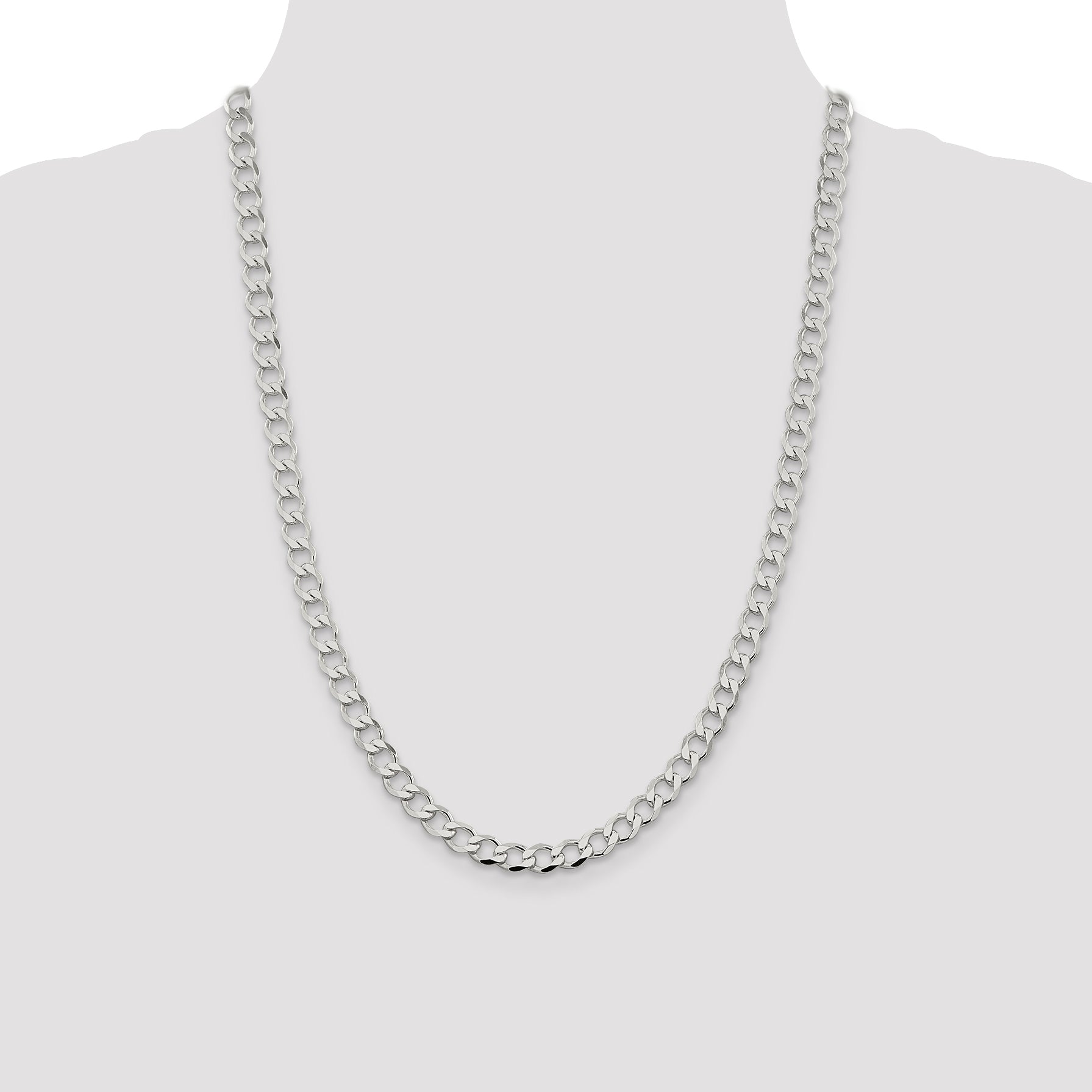 Sterling Silver 6.4mm Semi-solid Flat Curb Chain