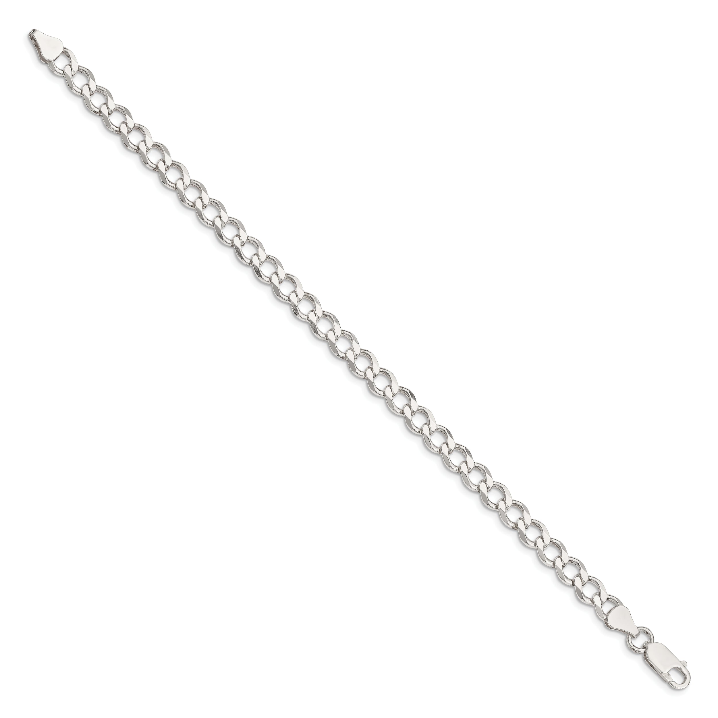 Sterling Silver 6.4mm Semi-solid Flat Curb Chain