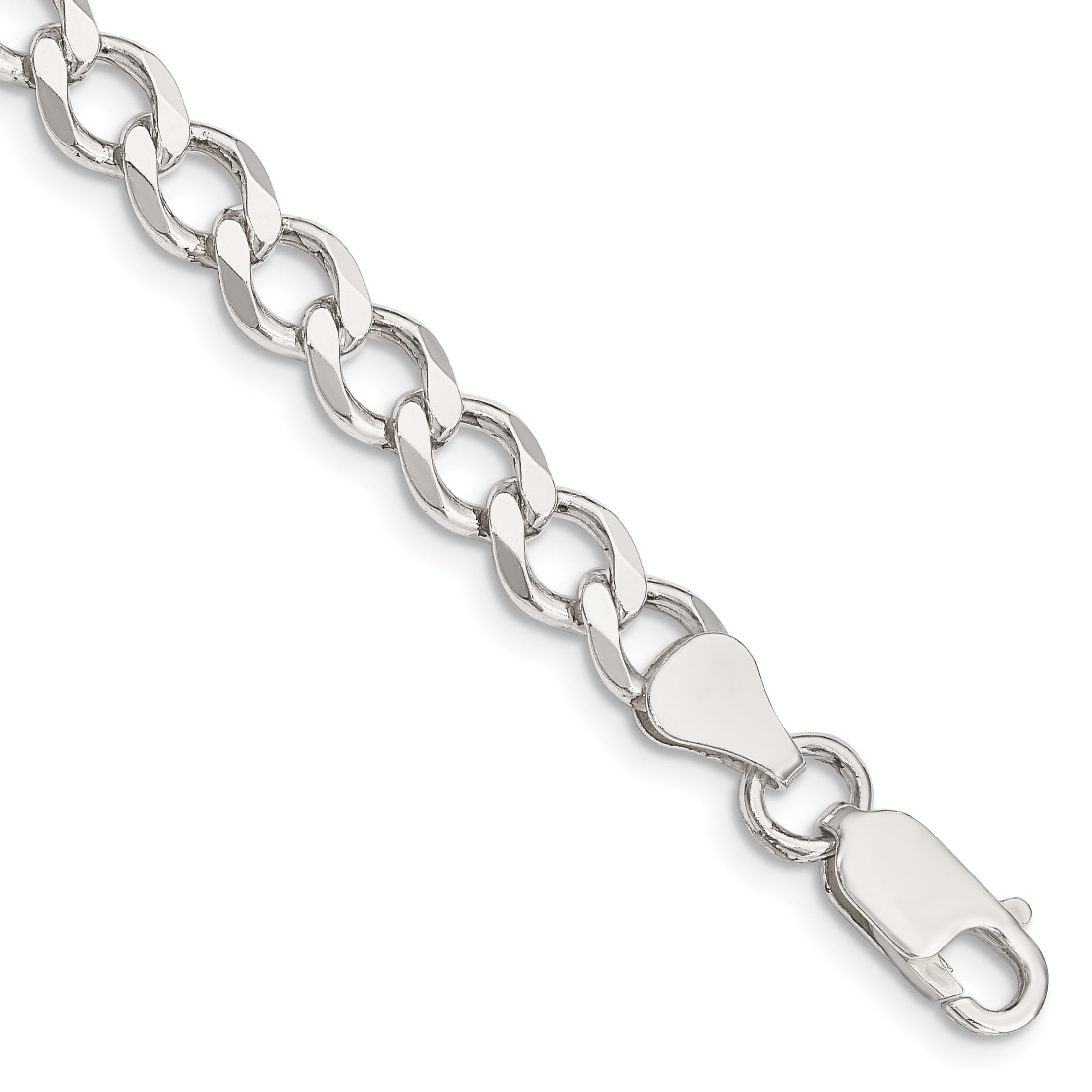 Sterling Silver 6.4mm Semi-solid Flat Curb Chain