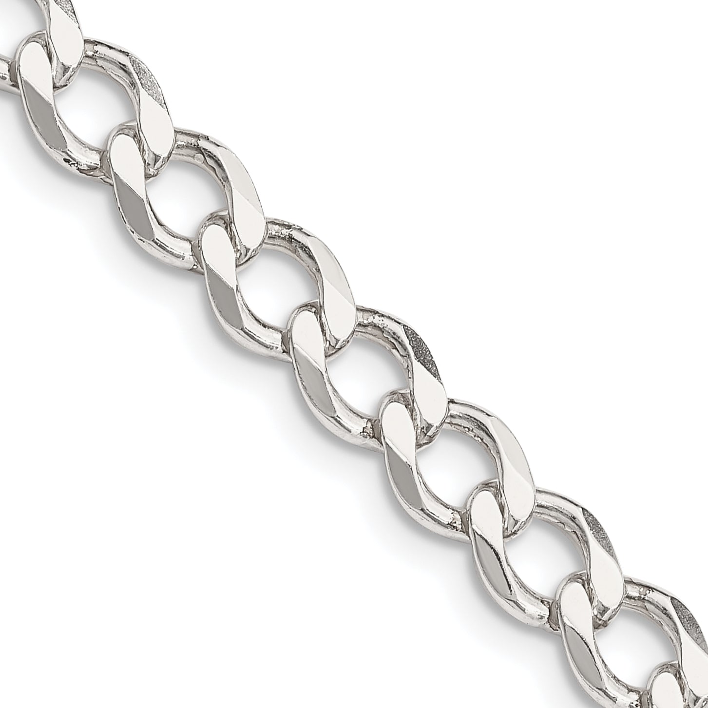 Sterling Silver 6.4mm Semi-solid Flat Curb Chain