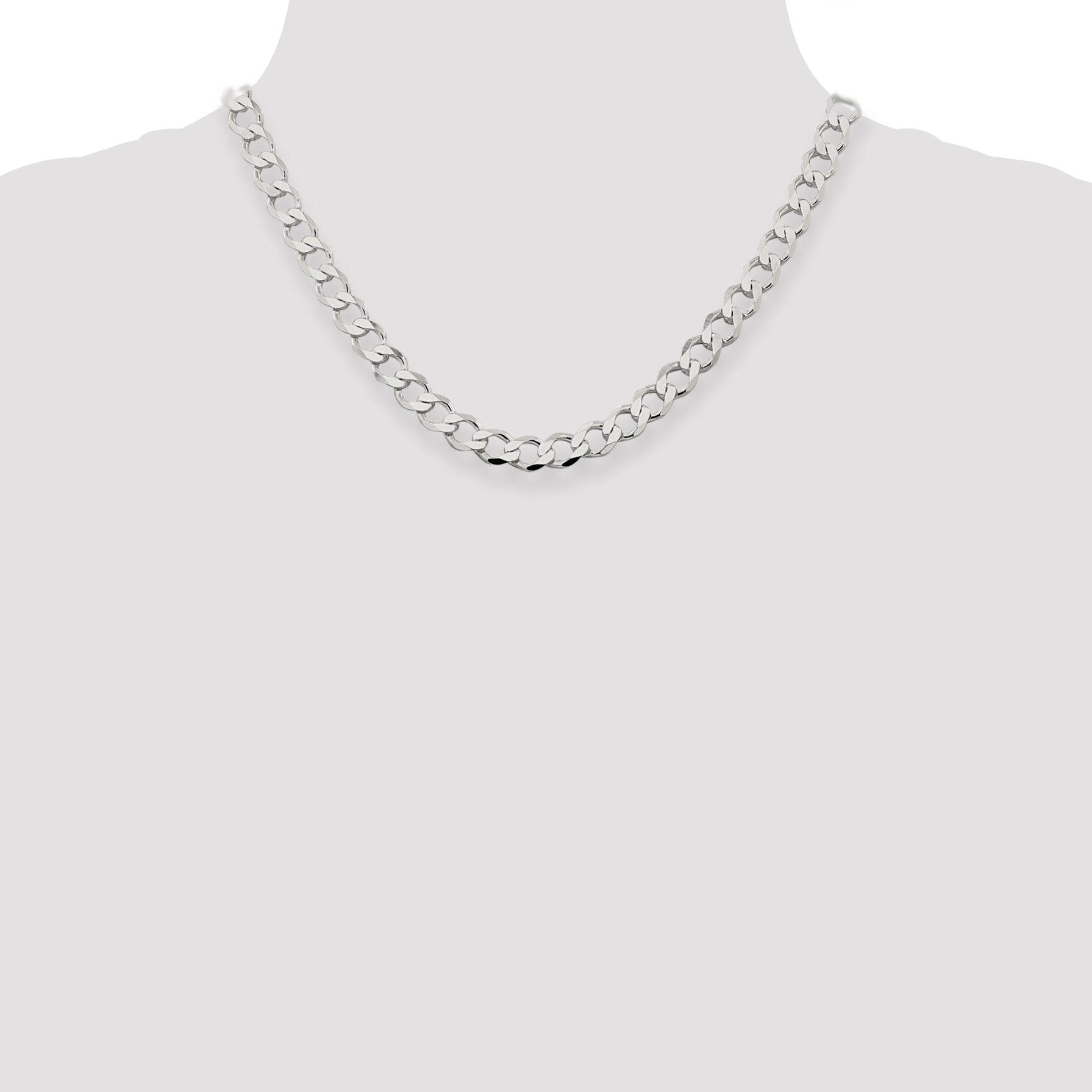 Sterling Silver 8.1mm Semi-solid Flat Curb Chain