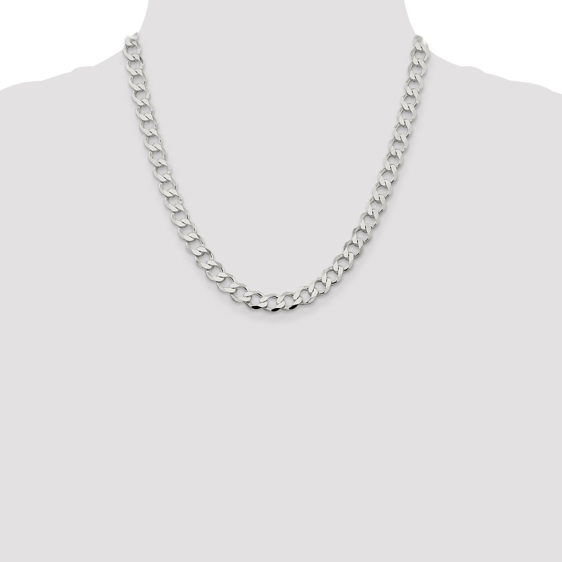 Sterling Silver 8.1mm Semi-solid Flat Curb Chain