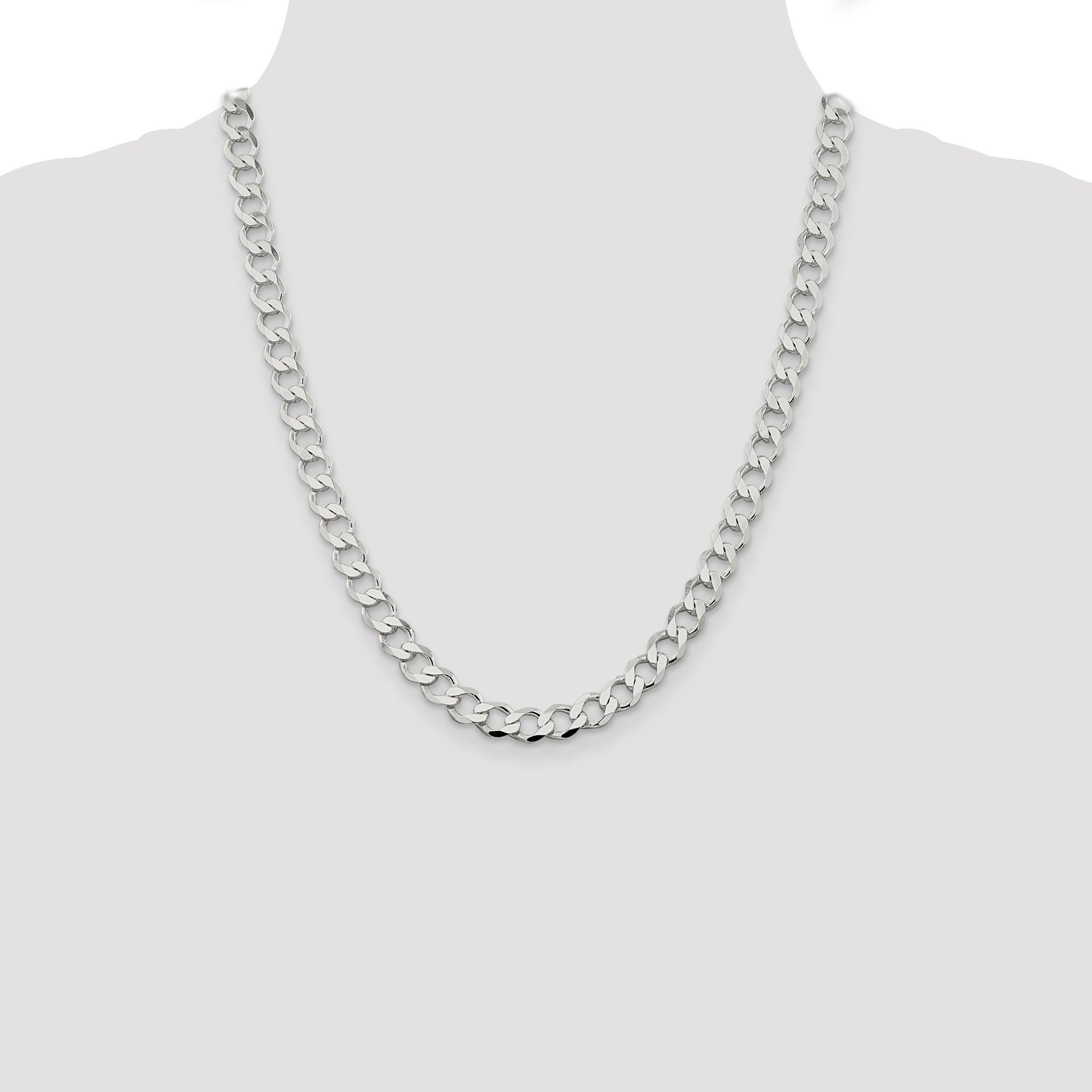 Sterling Silver 8.1mm Semi-solid Flat Curb Chain