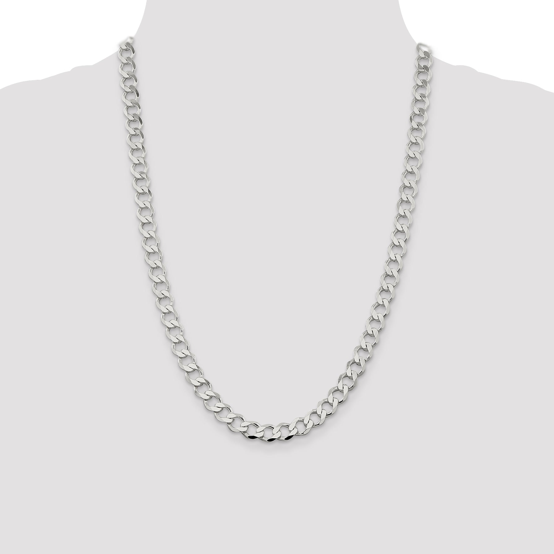 Sterling Silver 8.1mm Semi-solid Flat Curb Chain