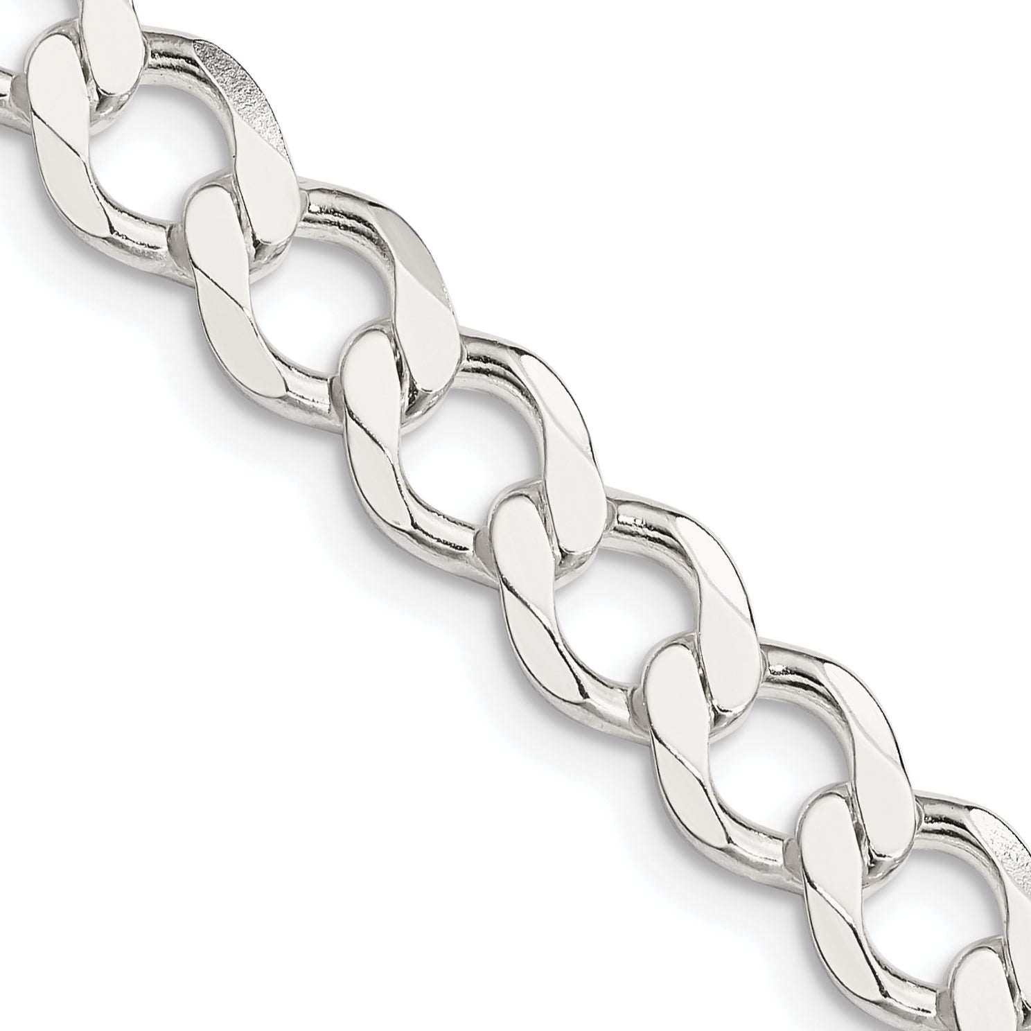 Sterling Silver 8.1mm Semi-solid Flat Curb Chain