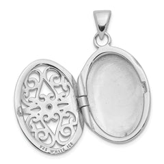 Sterling Silver Rhodium-plated Diamond Accent Filigree Oval 22mm Locket