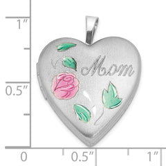 Sterling Silver Rhodium-plated Enameled Flower w/ Mom 20mm Heart Locket