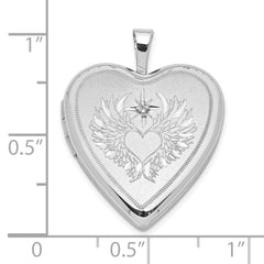 Sterling Silver Rhodium-plated Diamond Wings w/Heart 20mm Heart Locket