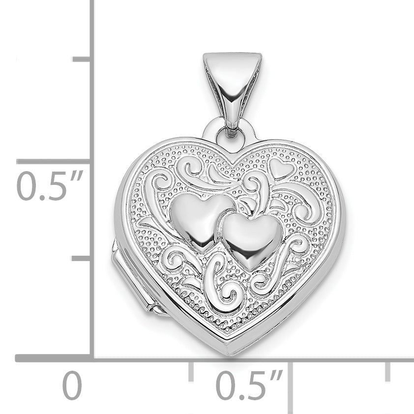 Sterling Silver Rhodium-plated Double Hearts 15mm Heart Locket