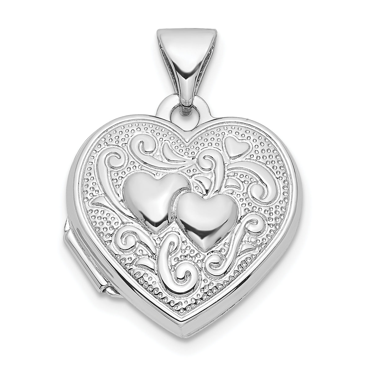 Sterling Silver Rhodium-plated Double Hearts 15mm Heart Locket