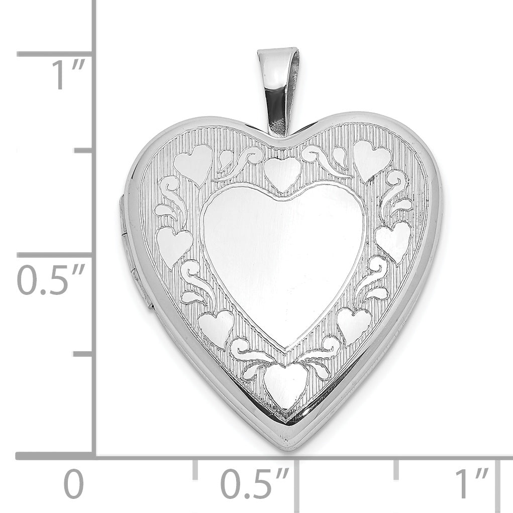 Sterling Silver Rhodium-plated Polished Hearts Border 20mm Heart Locket