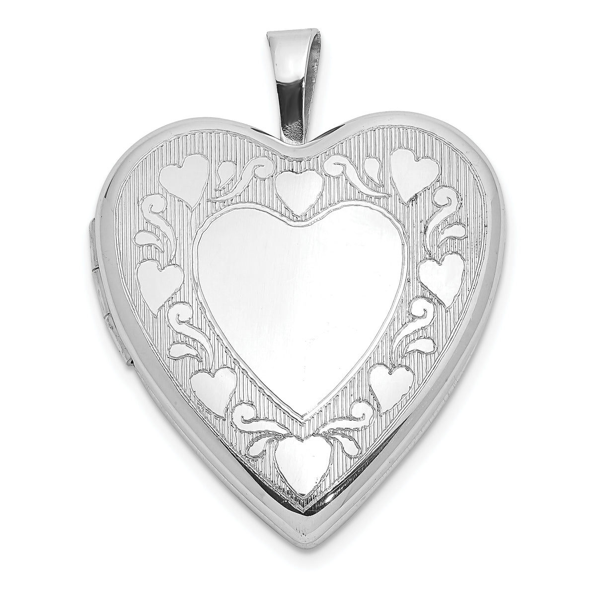 Sterling Silver Rhodium-plated Polished Hearts Border 20mm Heart Locket